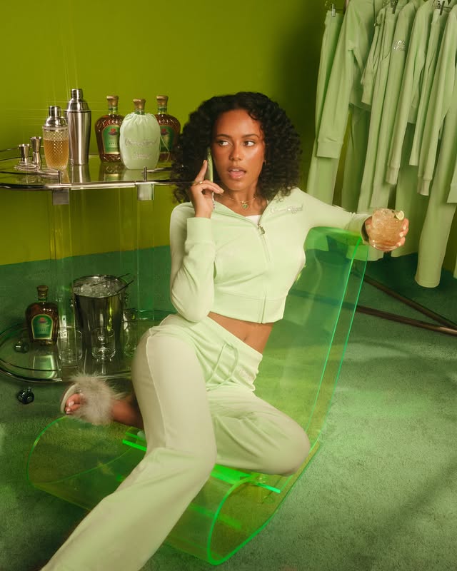Instagram post by @ava_dash for Juicy Couture. Caption reads: [...] girl activities 🍏 #ad @crownroyal x....