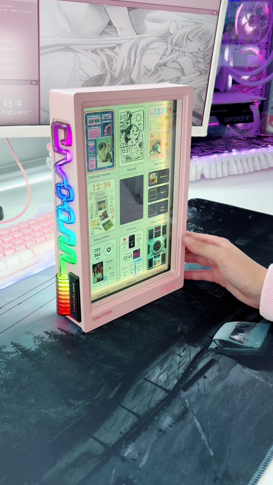 TikTok post by @nintendo.grl for Divoom. Caption reads: another new addition to my pc setup 💫✨ little....