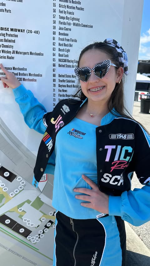Instagram post by @cateannabeth30 for Justice. Caption reads: 🏁✨ When @justice invites you to Race Weekend in....