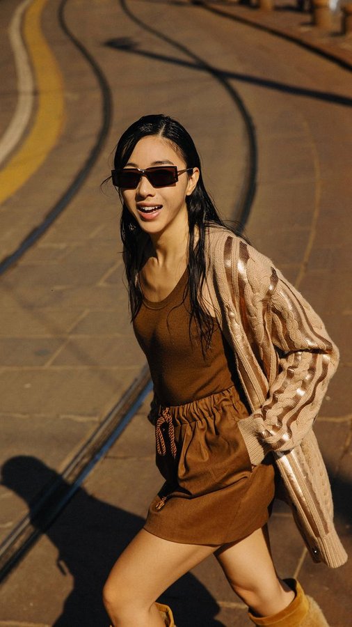 Instagram post by @yuyuzhangzou for Marcolin. Caption reads: [...] my #MaxMaraEyewear for @maxmara show....