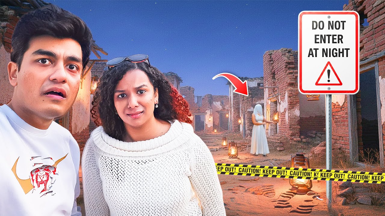 YouTube post by @SlayyPointOfficial for Odoo. Caption reads: Visiting India's SCARIEST Area (at night).