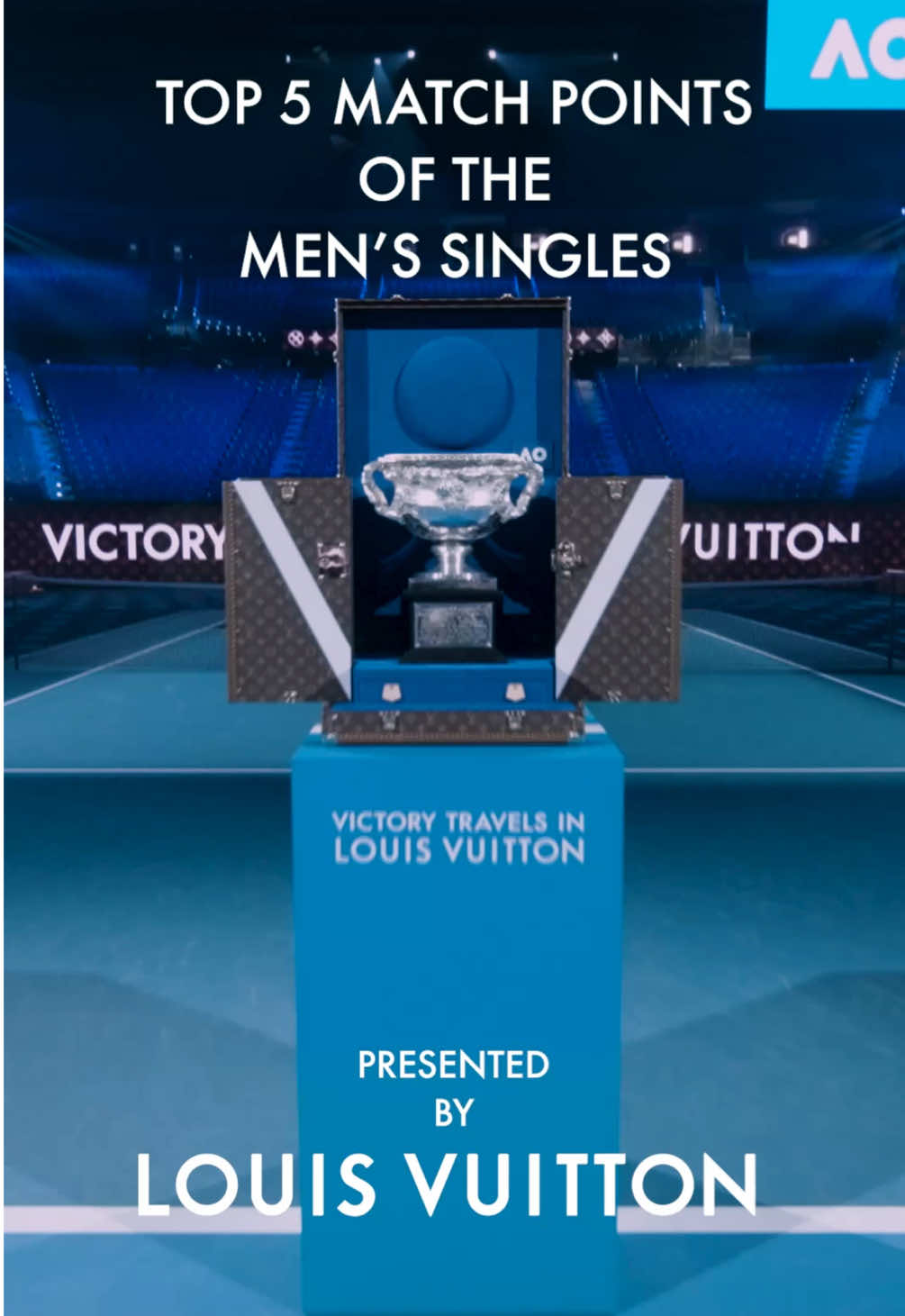 TikTok post by @ausopen for Louis Vuitton. Caption reads: Game, Set, Match 🎾 @Louis Vuitton #LouisVuitton....