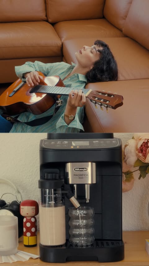 Instagram post by @marimiqadzze for De’Longhi. Caption reads: One @delonghi_ch coffee machine, every version of....