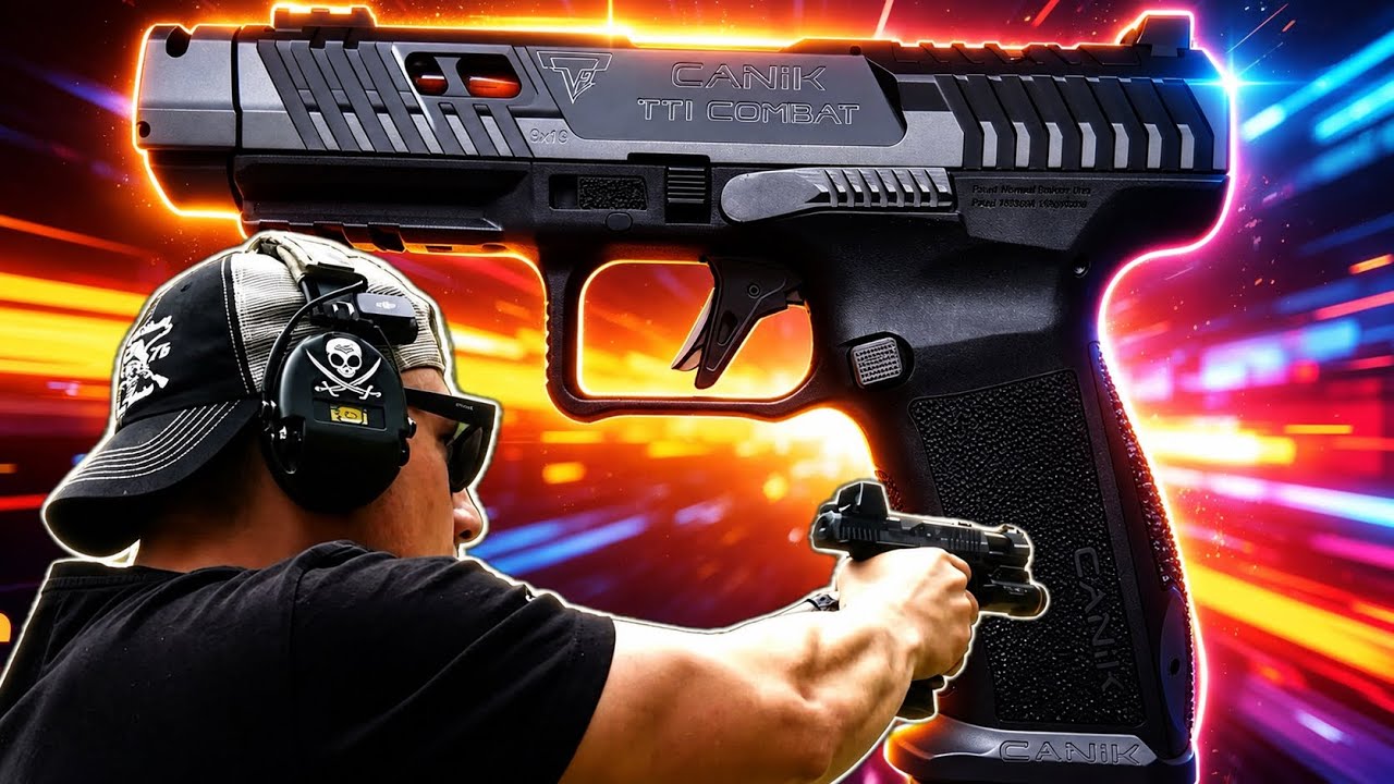 YouTube post by @UFOTEAM for buycoffee.to. Caption reads: FIRST SHOTS WITH THE CANIK TTI COMBAT SMOKE!!.