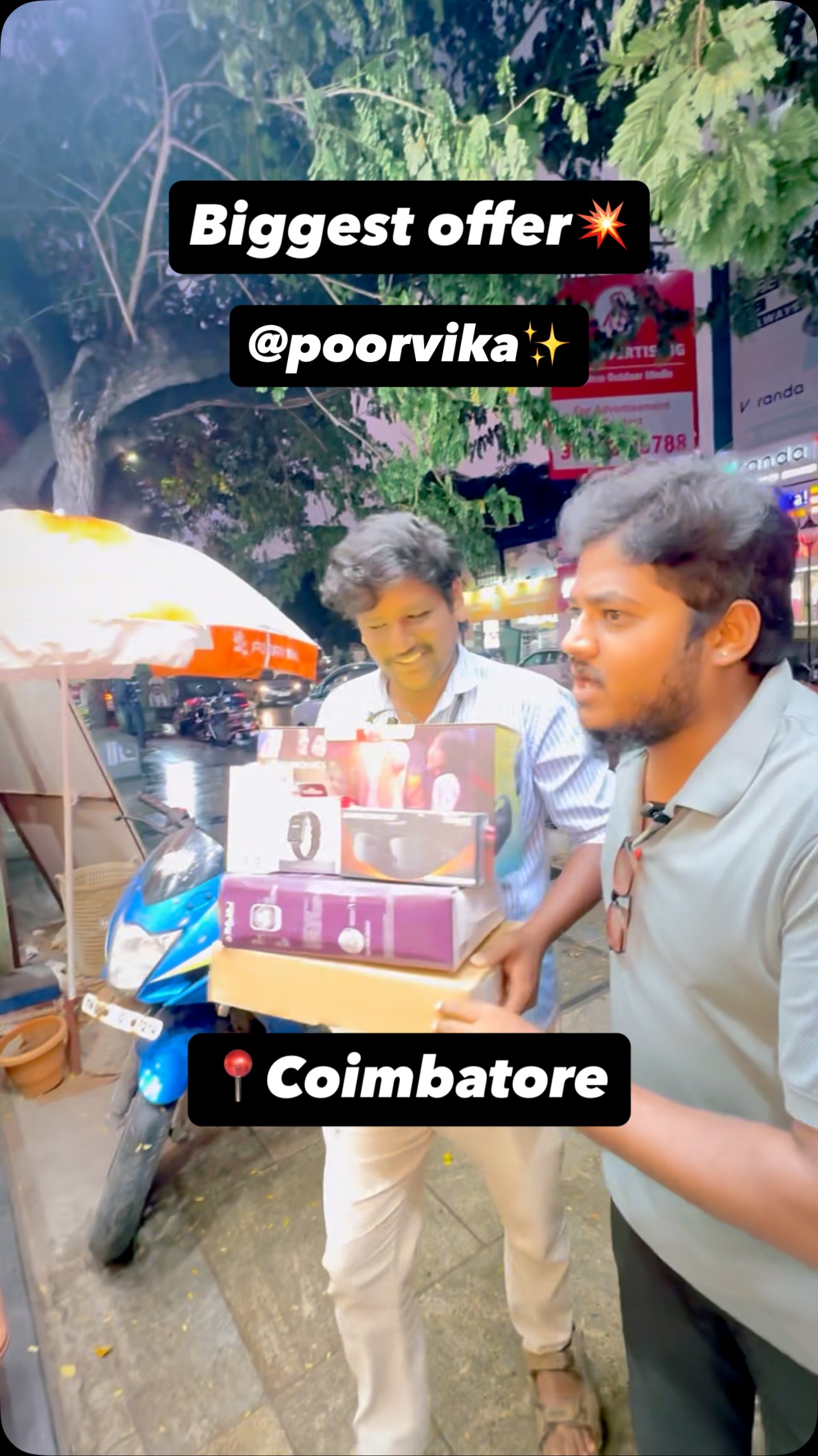 Instagram post by @coimbatore_talks for Poorvika. Caption reads: 💥Great offers in poorvika mobiles😍
✅Offer....