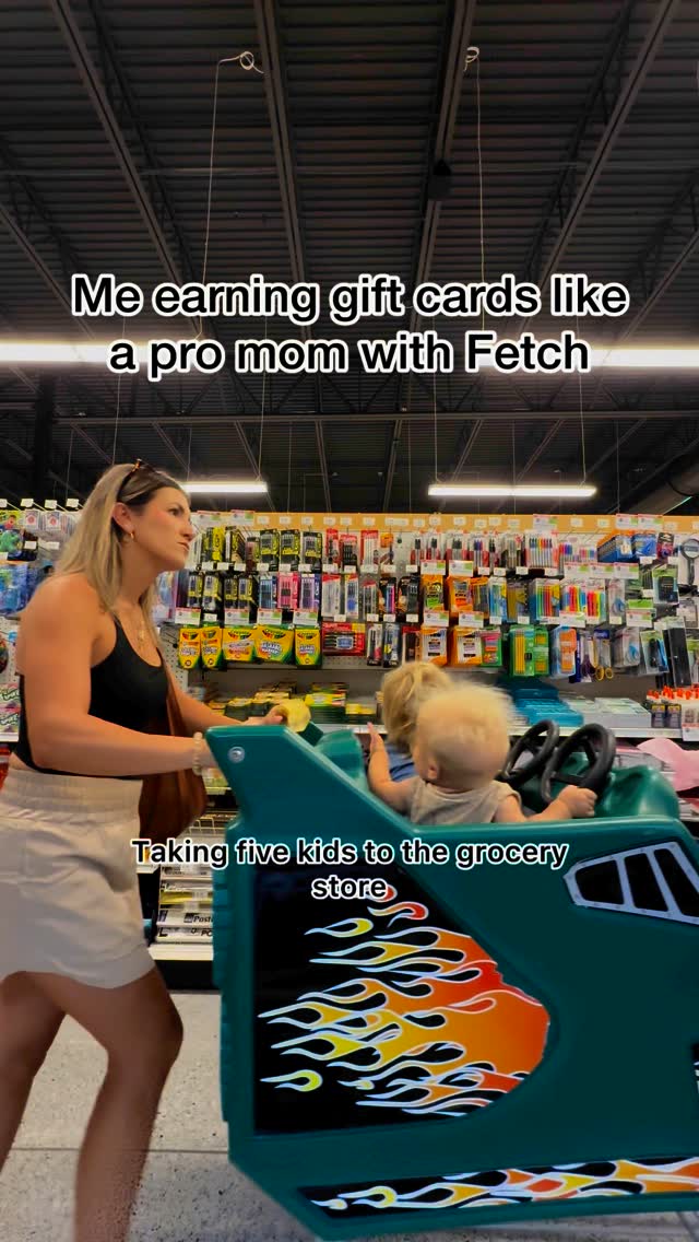 Instagram post by @thegilmartinfamily for Fetch. Caption reads: 5 kids, 1 grocery trip, 47 snack requests later…....