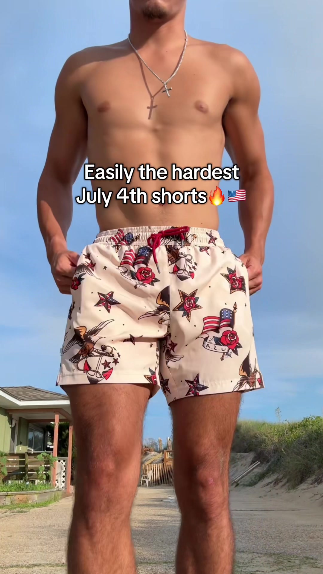 TikTok post by @jackd0217 for Maamgic. Caption reads: [...] basic flag shorts🥱everyone has those....