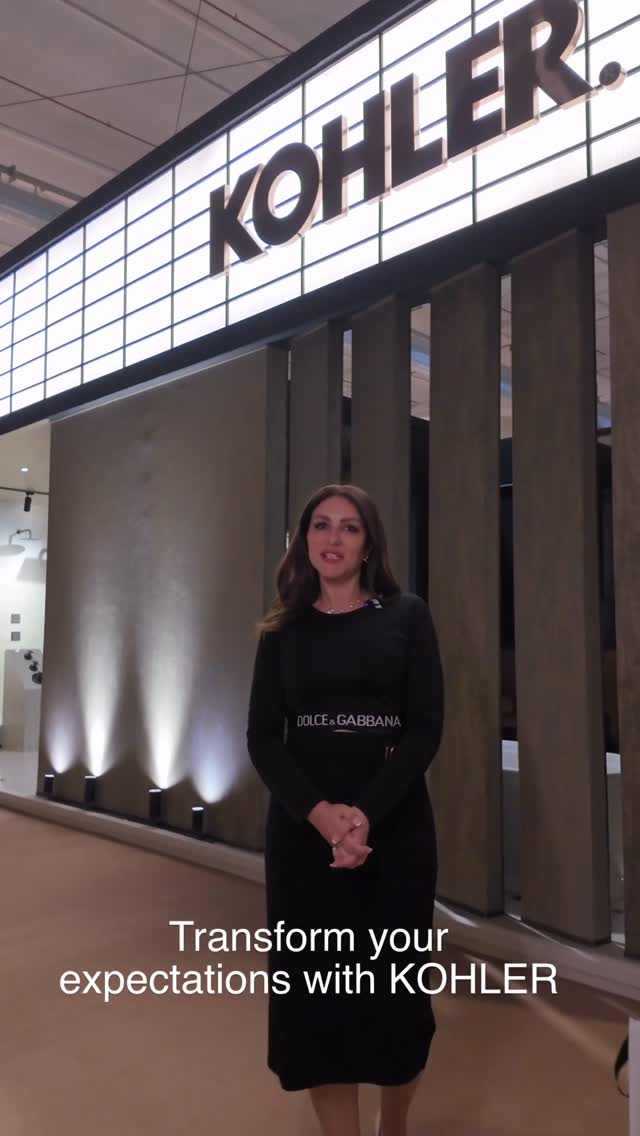Instagram post by @swan_interiors for KOHLER. Caption reads: Walking through the Kohler booth at Index Saudi....