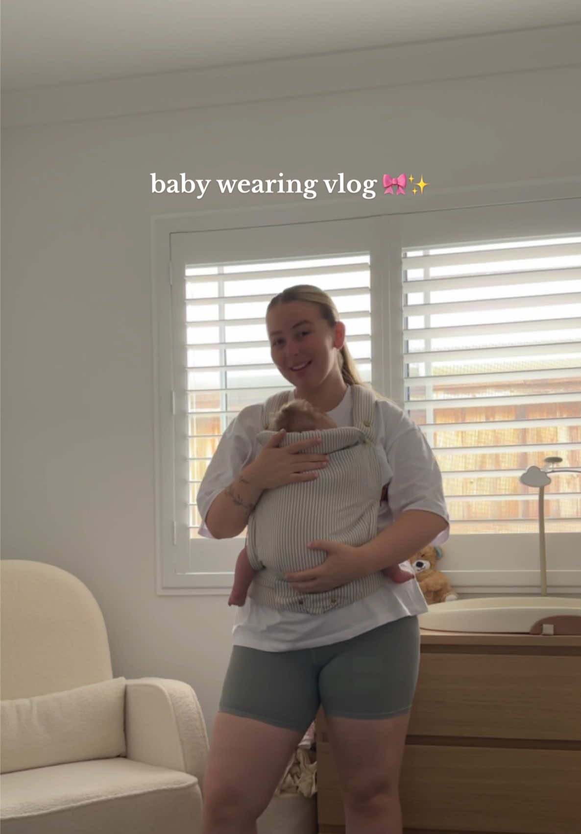TikTok post by @cheyyfaithh for Chekoh. Caption reads: [...] her waking up 🤪🎀✨ Baby carrier: @Chekoh....