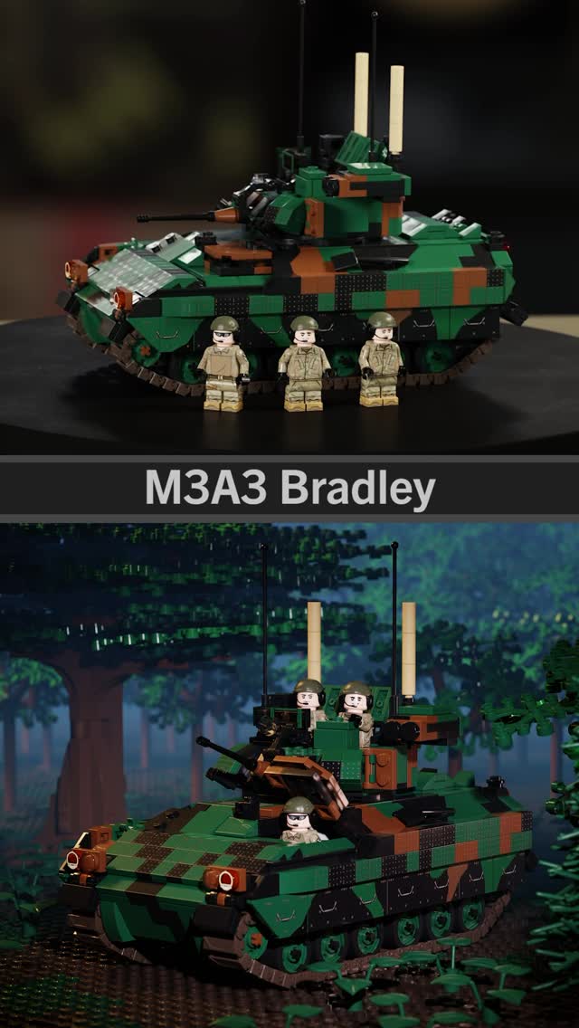 Instagram post by @dan.bkm for Brickmania Toys. Caption reads: Our M3A3 Bradley Cavalry Fighting Fighting is a....