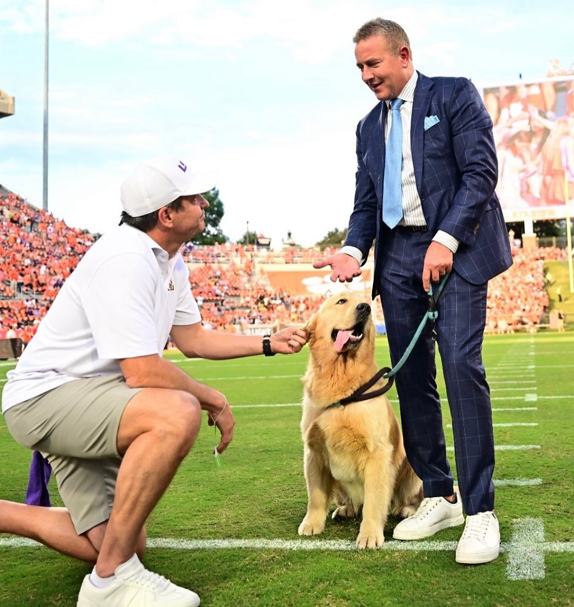 Instagram post by @raisingcane3 for Raising Cane's. Caption reads: Kicking off college football with @kirkherbstreit....