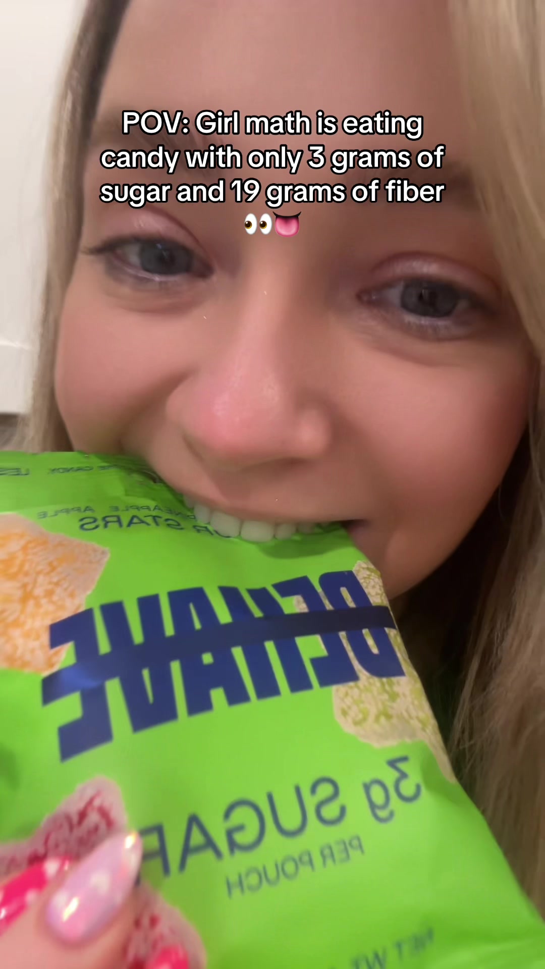 TikTok post by @heytina_xox for BEHAVE. Caption reads: @BEHAVE Candy is unmatched with these high fiber....