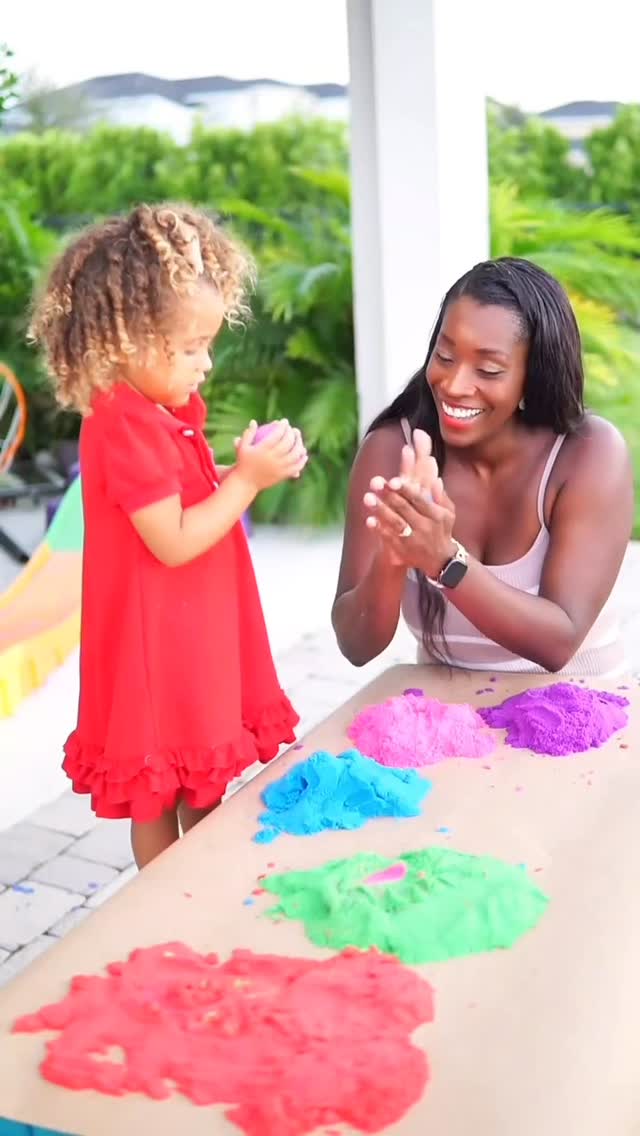 Instagram post by @thebutanfam for Kinetic Sand. Caption reads: #ad After school in our house usually means....