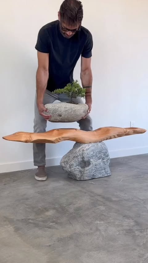 Instagram post by @benjaminuyeda for RYOBI Tools. Caption reads: I made a bonsai garden out of rocks and a piece of....