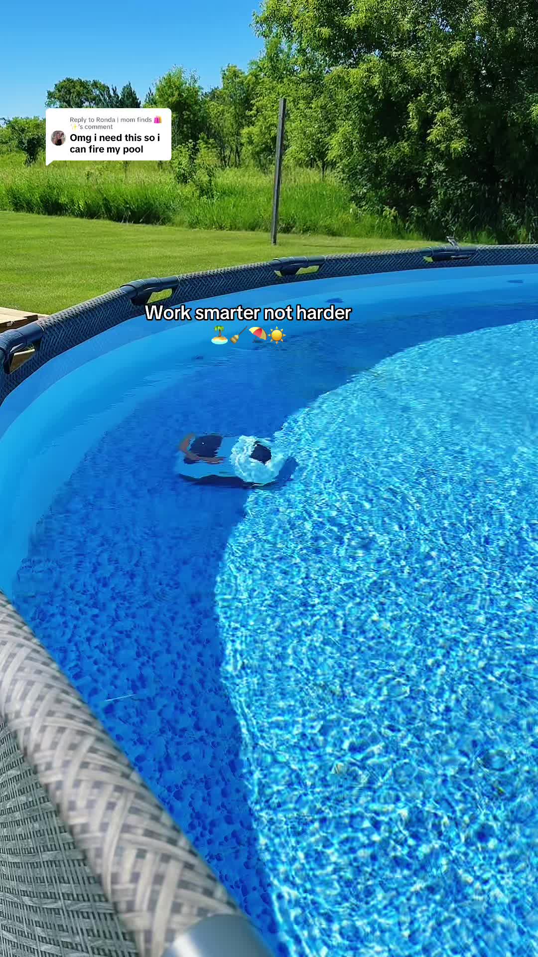 TikTok post by @jessmartinson for Refined Living. Caption reads: [...] cleaner makes pool cleaning easy....