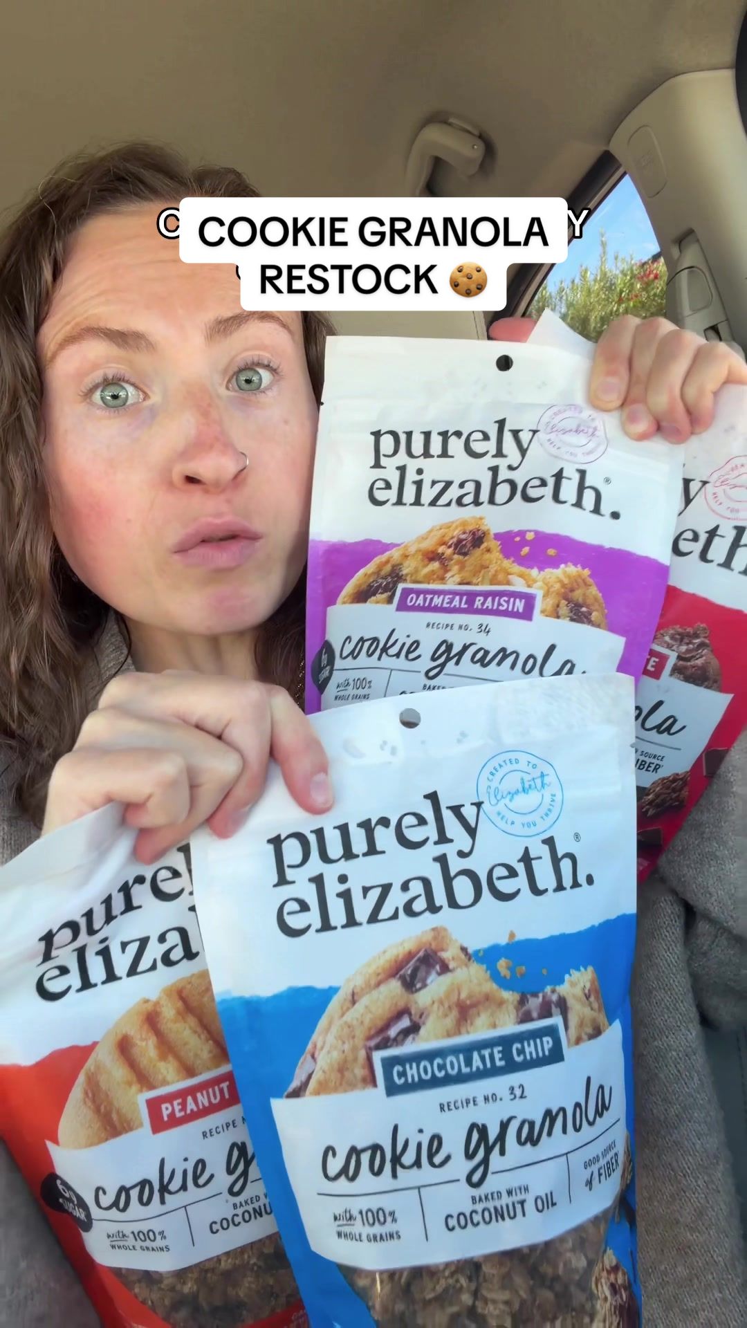 TikTok post by @morganchompz for Purely Elizabeth. Caption reads: I am @Purely Elizabeth’s biggest fan 🥹🍪 #granola....
