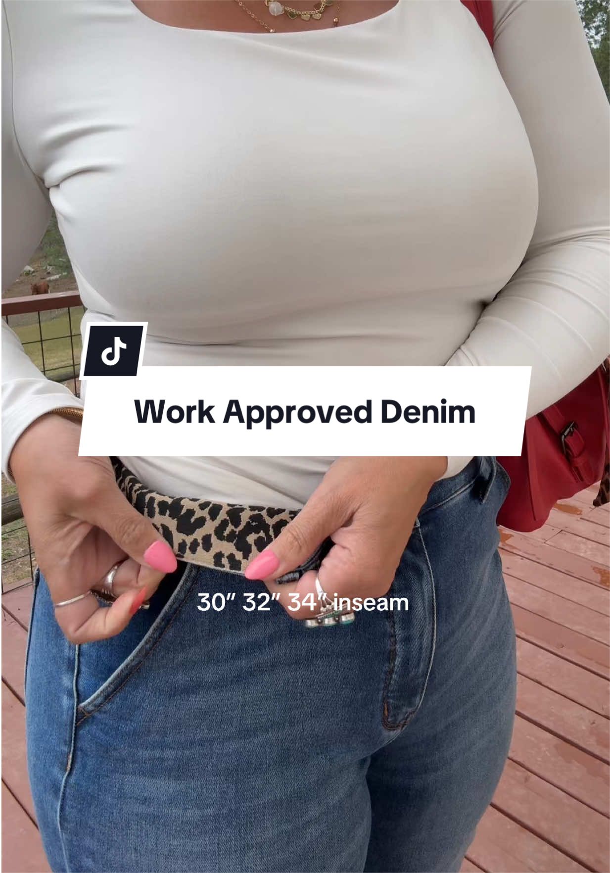 TikTok post by @_.andrea.nicole._ for Emma Lous Boutique. Caption reads: Work approved denim @Avery Denim @Emma Lous....