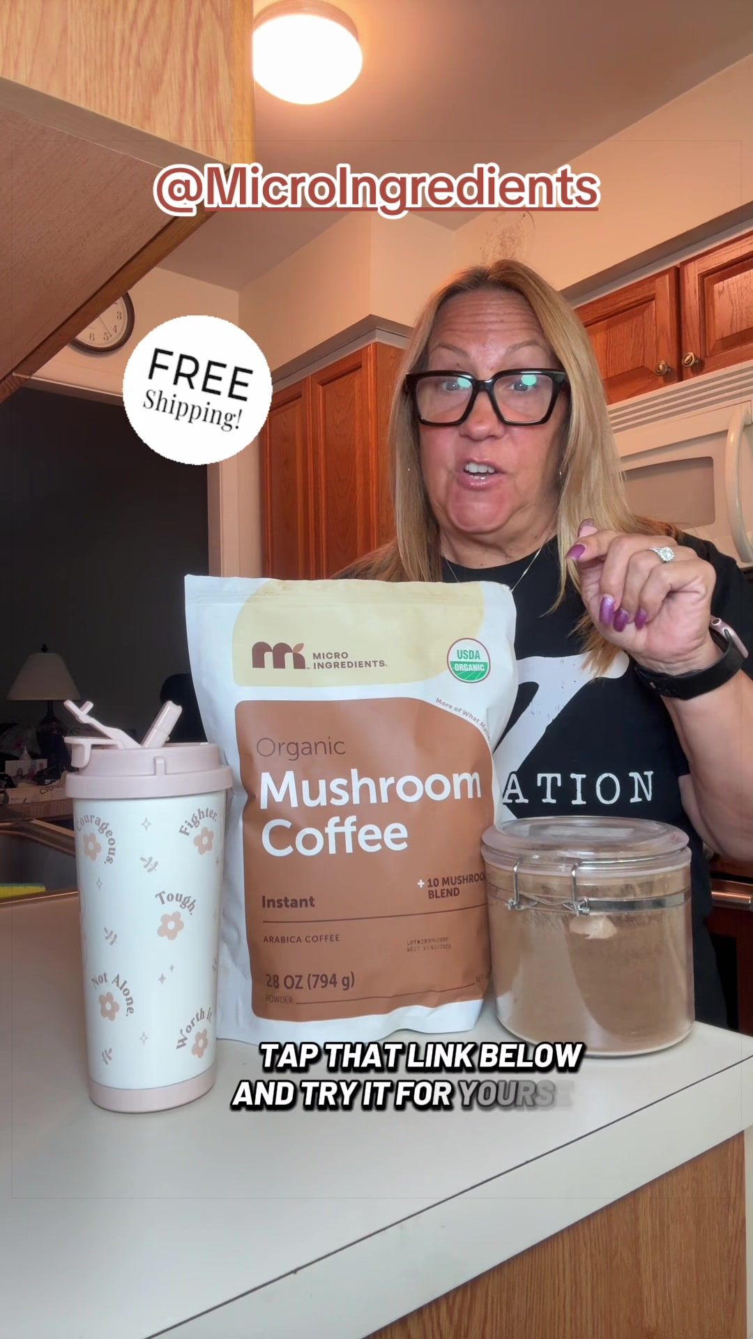 TikTok post by @dinanelson621 for Micro Ingredients. Caption reads: #Inverted @Micro Ingredients Organic Mushroom....