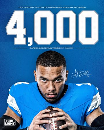 Instagram post by @detroitlionsdeutsch for Bud Light. Caption reads: Amon-Ra has surpassed 4,000 receiving yards in....