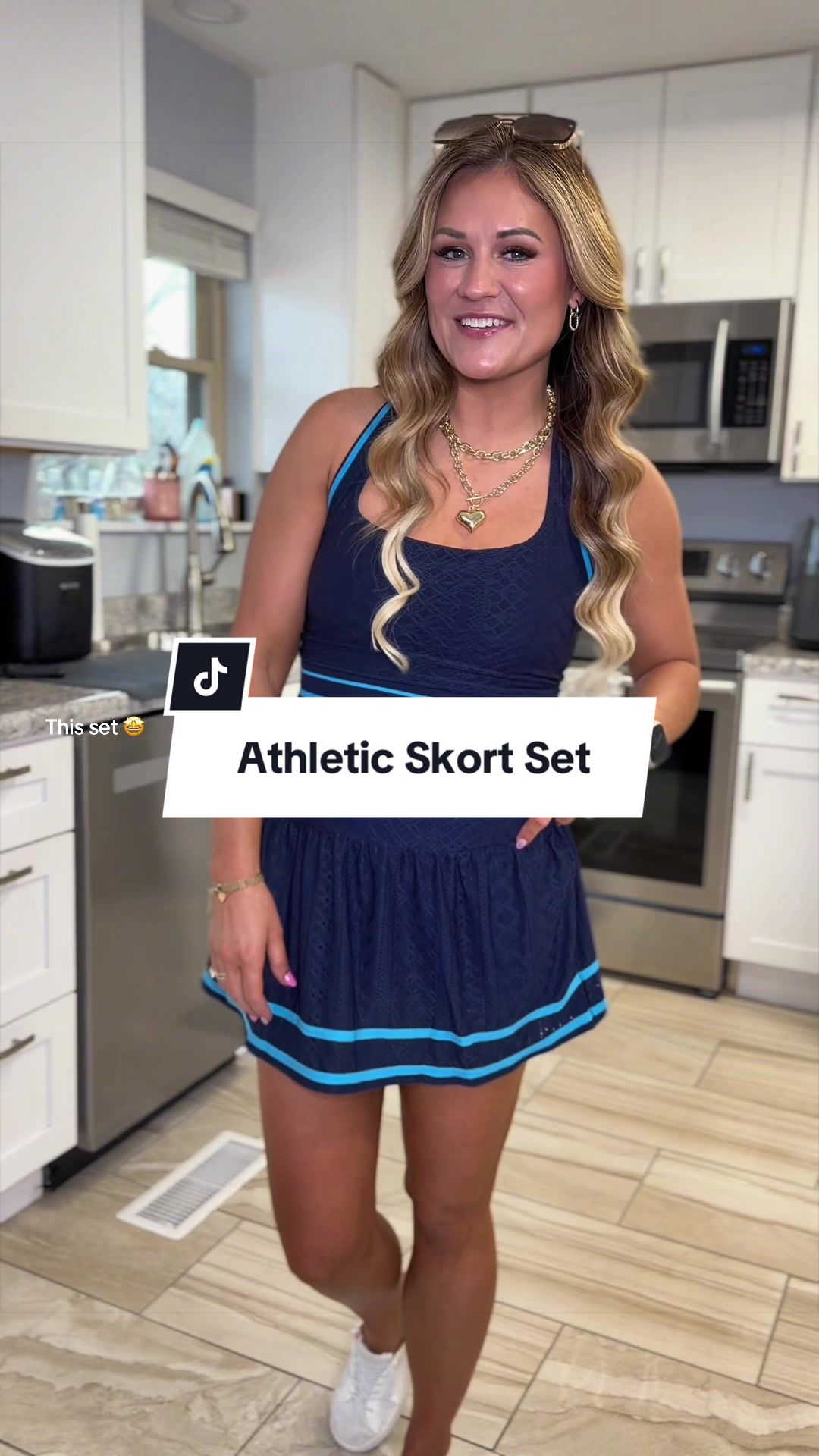 TikTok post by @jackiebentleyshop for Fisoew Fashion. Caption reads: Cutest atheltic skort set! @Fisoew Fashion.