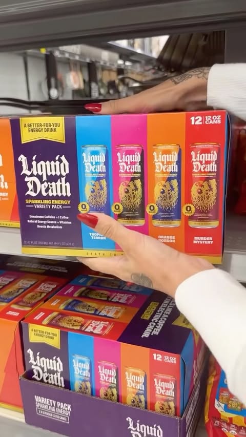 Instagram post by @julialopezugc for Liquid Death. Caption reads: [...] but I still need energy? Found the....