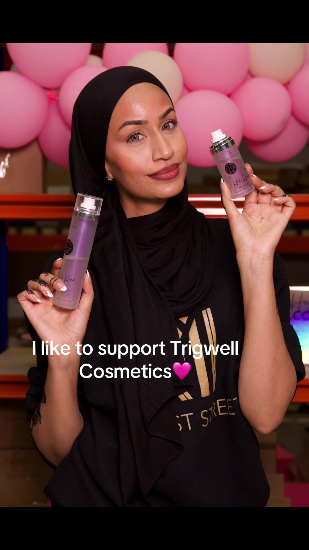 TikTok post by @modest.street for Trigwell Cosmetics. Caption reads: ON LIVE RIGHT NOW UNTIL 9PM with @Trigwell....