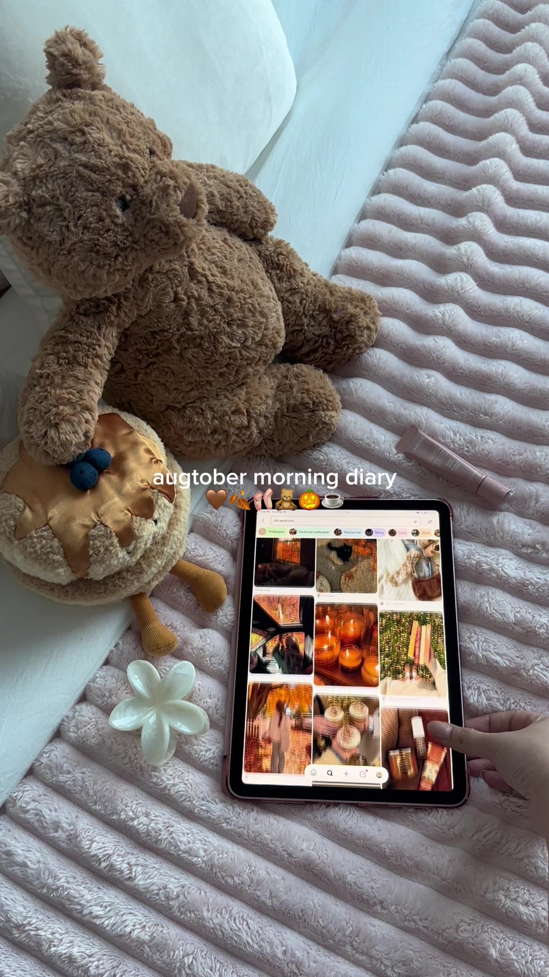 TikTok post by @thatgirlsow for Chobani. Caption reads: augtober mornings be like 🍂˚ ༘ ೀ⋆｡˚☕️making mood....