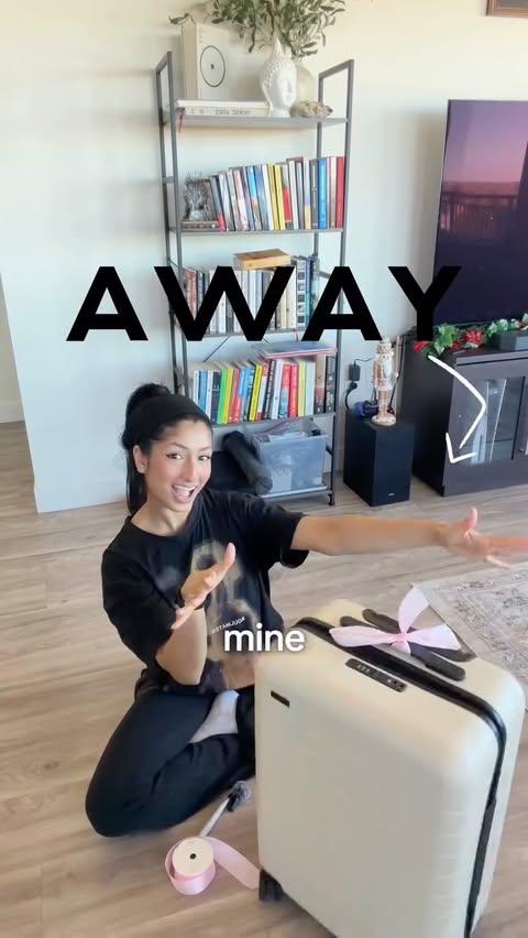 Instagram post by @divyadiscovers for Away. Caption reads: #AwayPartner most travel stress starts earlier....