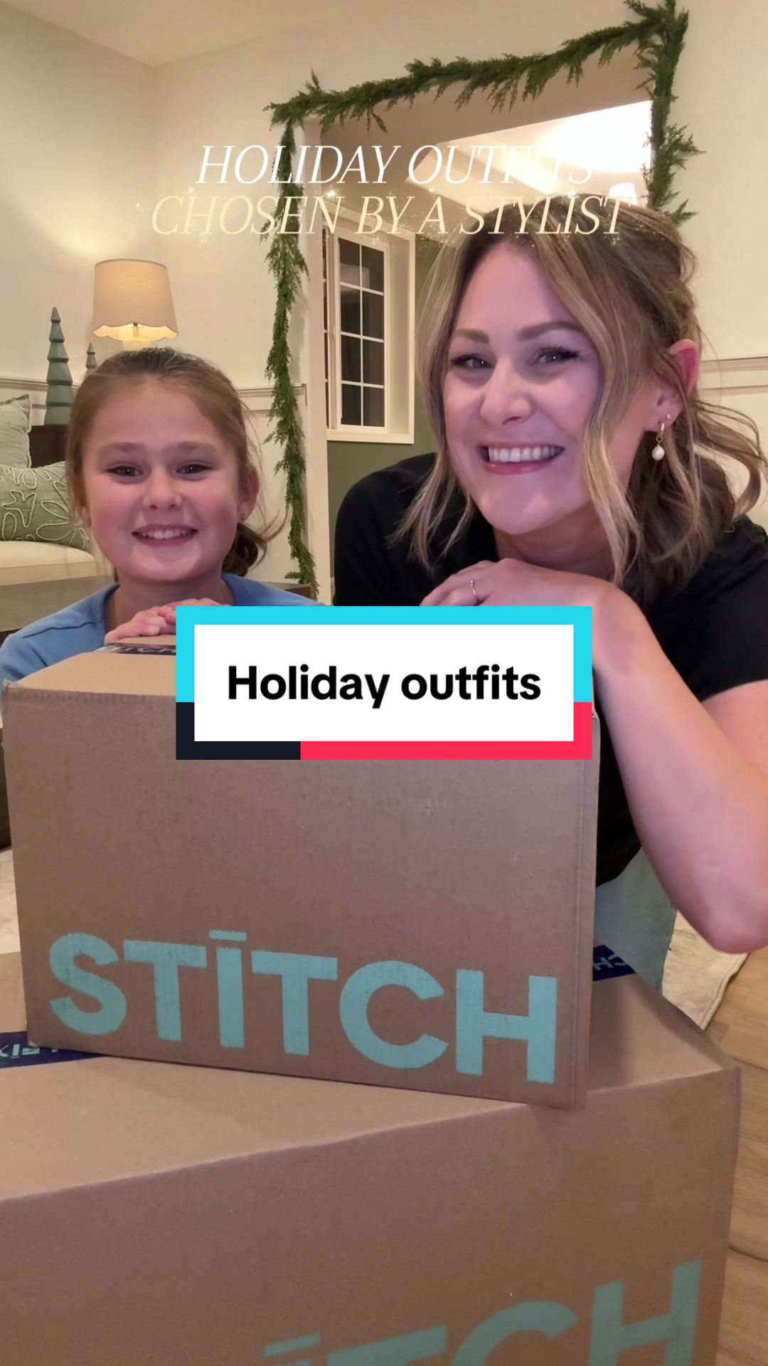 TikTok post by @poppy_and_kaylee for Stitch Fix. Caption reads: New outfits for the holidays made easy with....
