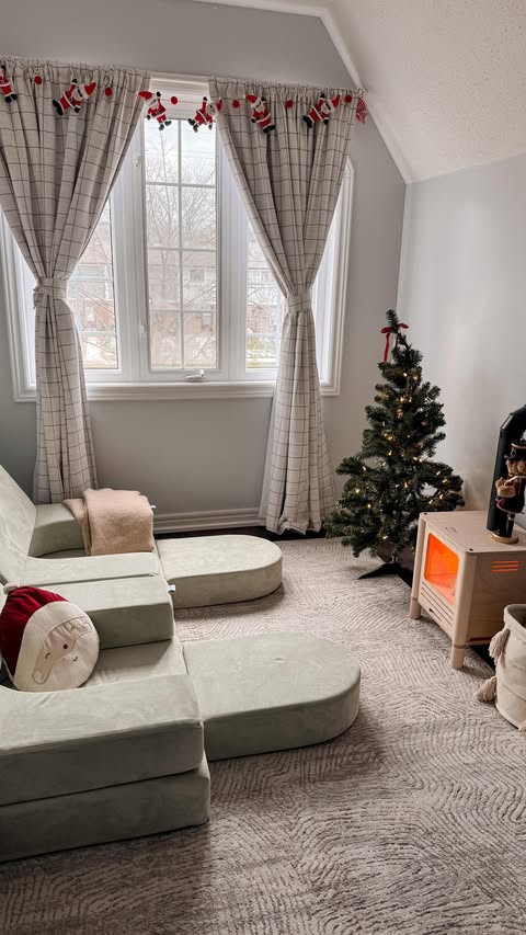 Instagram post by @lattesandlullabies for Twopagescurtains. Caption reads: ✨🎅🏼 Is it weird that I have more fun decorating....