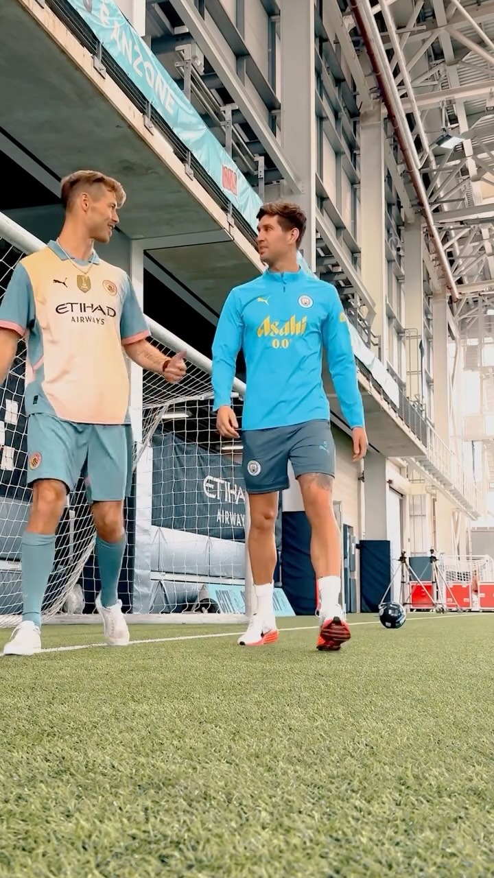 Instagram post by @tobiasfreestyle for Manchester City. Caption reads: Someone just claimed the crossbar throne 👑.