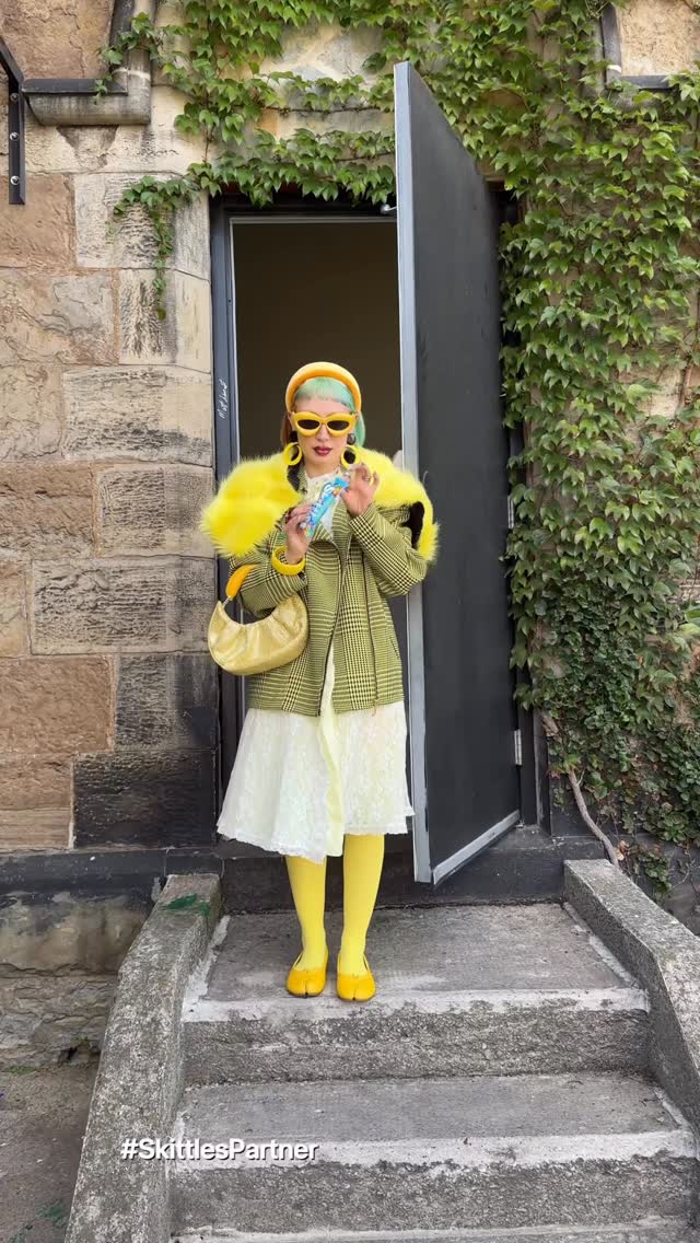 Instagram post by @saracamposarcone for SKITTLES. Caption reads: So @skittles obsessed that I started dressing....