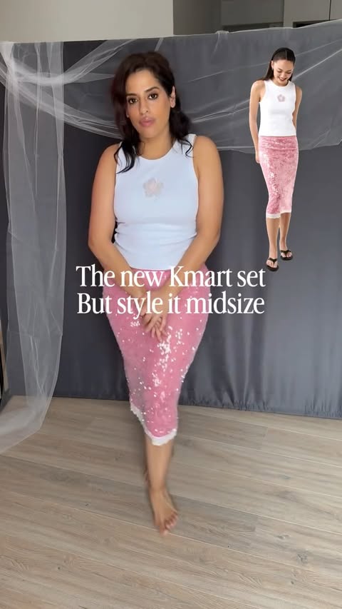 Instagram post by @midsizeliz for kmart. Caption reads: SHE’S HERE!!!!! 🔗 LIKE AND COMMENT ‘KMART SET’....