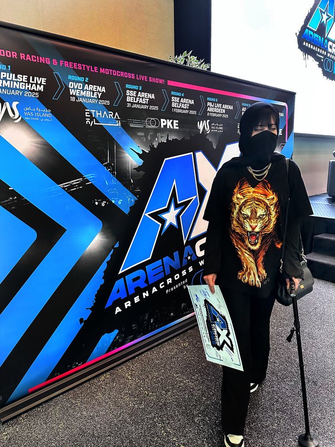 Instagram post by @eman.thani161 for Yas Island. Caption reads: Arena Cross World Tour 🔥 📍AD \ Etihad Arena \....