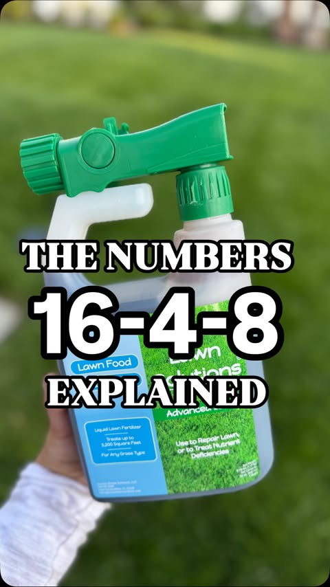 Instagram post by @gardengrubbs for Simple Lawn Solutions. Caption reads: 🌱 This 16-4-8 formula feeds your lawn fast,....