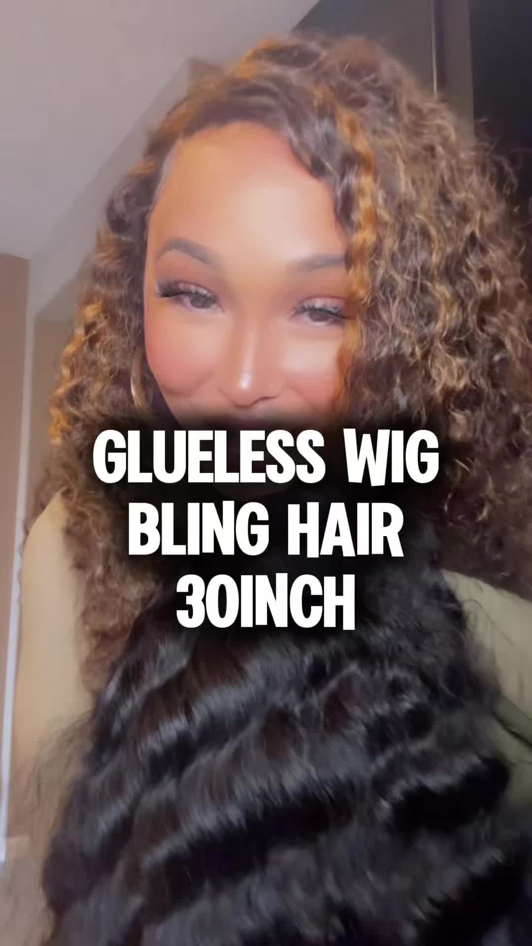 TikTok post by @queenc_707 for Bling Hair. Caption reads: Glueless Curly wig by Bling Hair human hair wig....