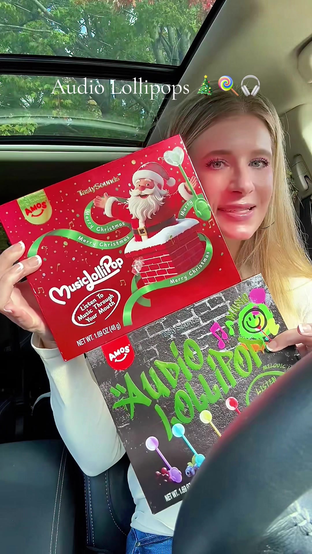 TikTok post by @iamsarahtonin for Amos Sweets. Caption reads: [...] bone conduction SO fun! @Amos Sweets....