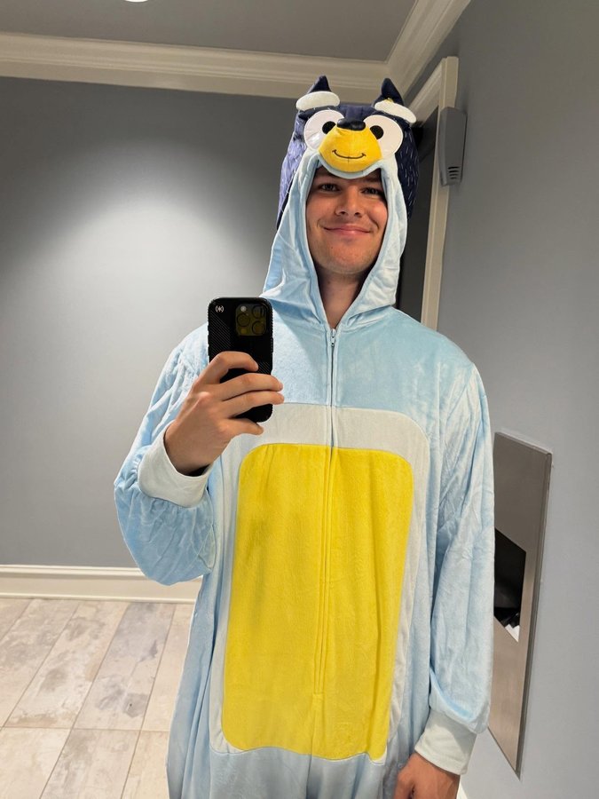 Instagram post by @evcoop for Bluey. Caption reads: What if I posted me and Vader’s Halloween costumes....