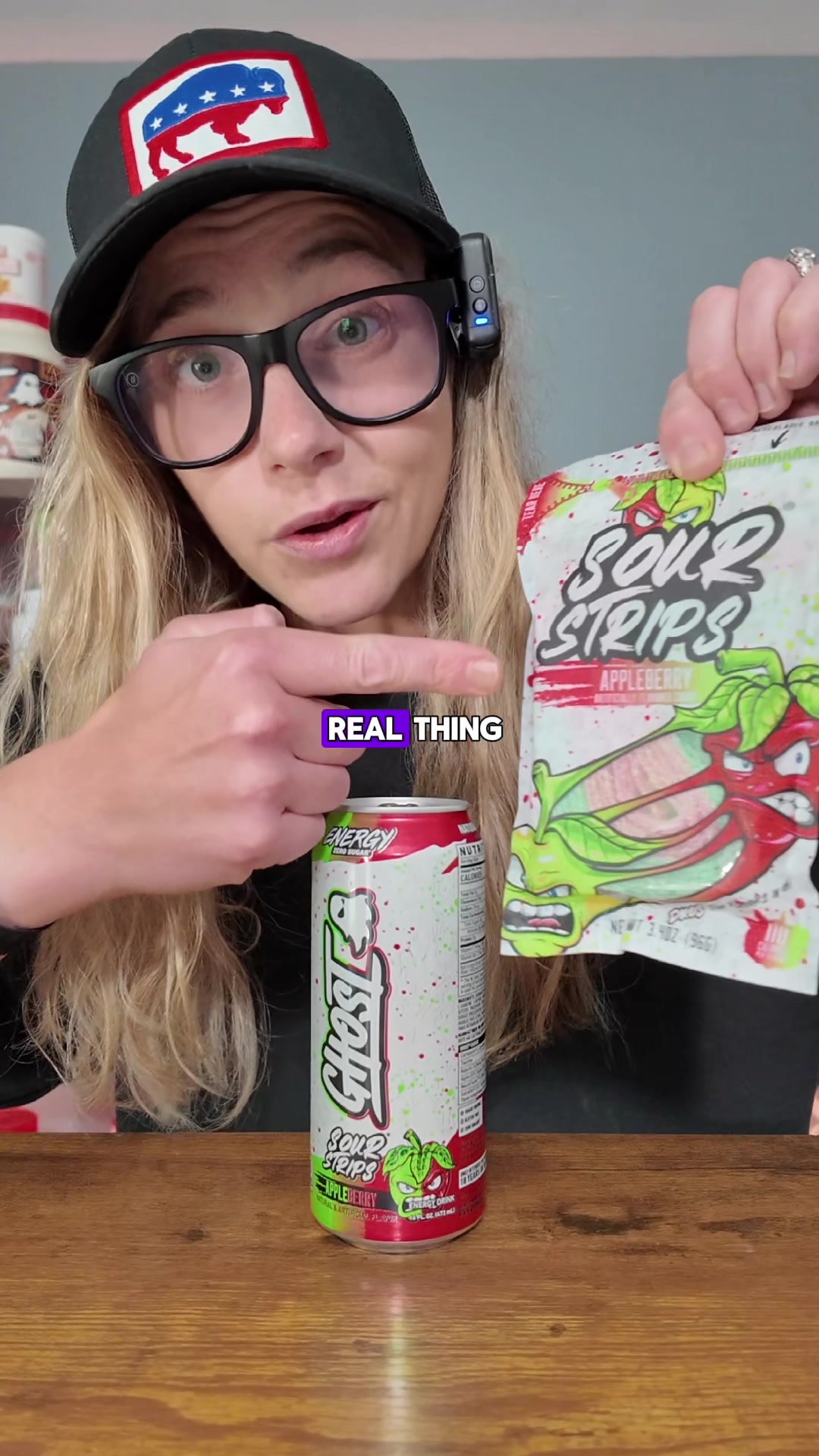 TikTok post by @priceplow for GHOST® Energy. Caption reads: [...] Sour Strips. #thepowerhousejournal....