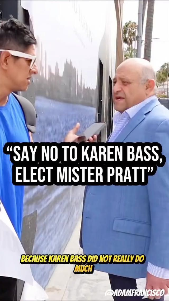 Instagram post by @befreemysheeple for Kalshi. Caption reads: [...] no to Karen Bass, elect Mister Pratt.”....