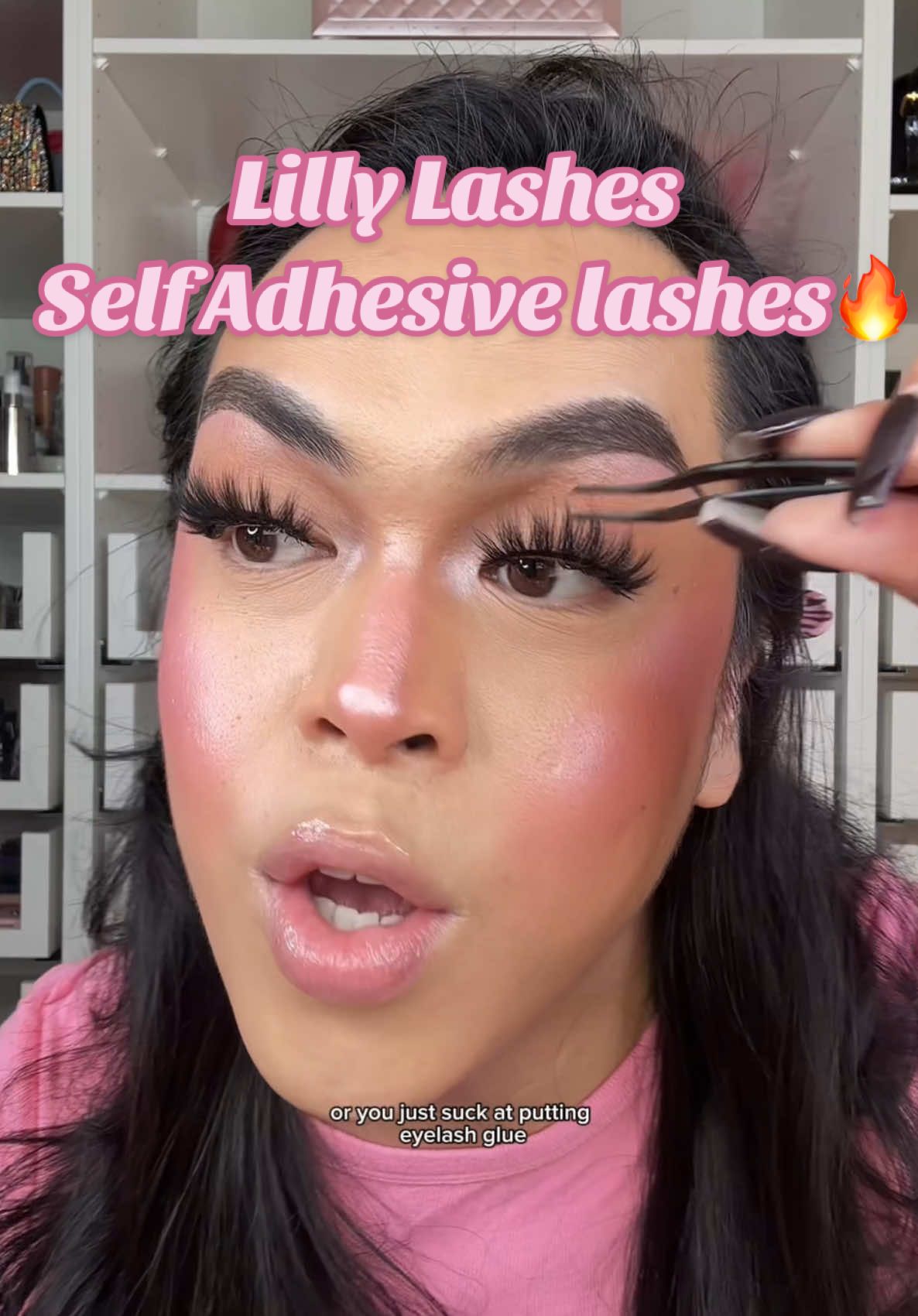TikTok post by @miarenaa_ for Lilly Lashes. Caption reads: NO MORE glue!! thank me later😘🔥....