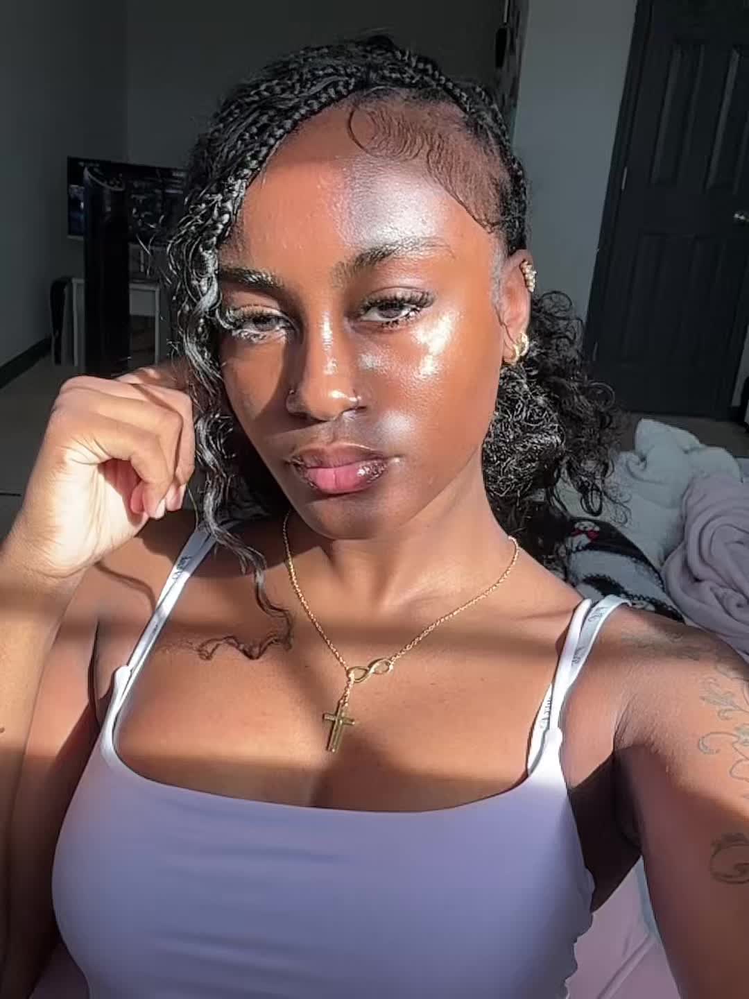 TikTok post by @keylijia for GANIA. Caption reads: @GANIA ✨ #gold #necklace #shadowbanned? [...].