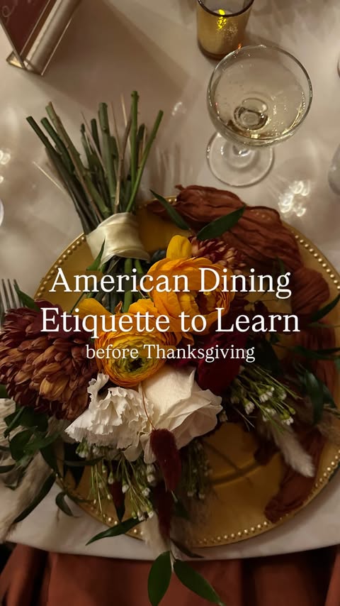 Instagram post by @juliehelmss for Azazie. Caption reads: 12 American dining etiquette habits that actually....