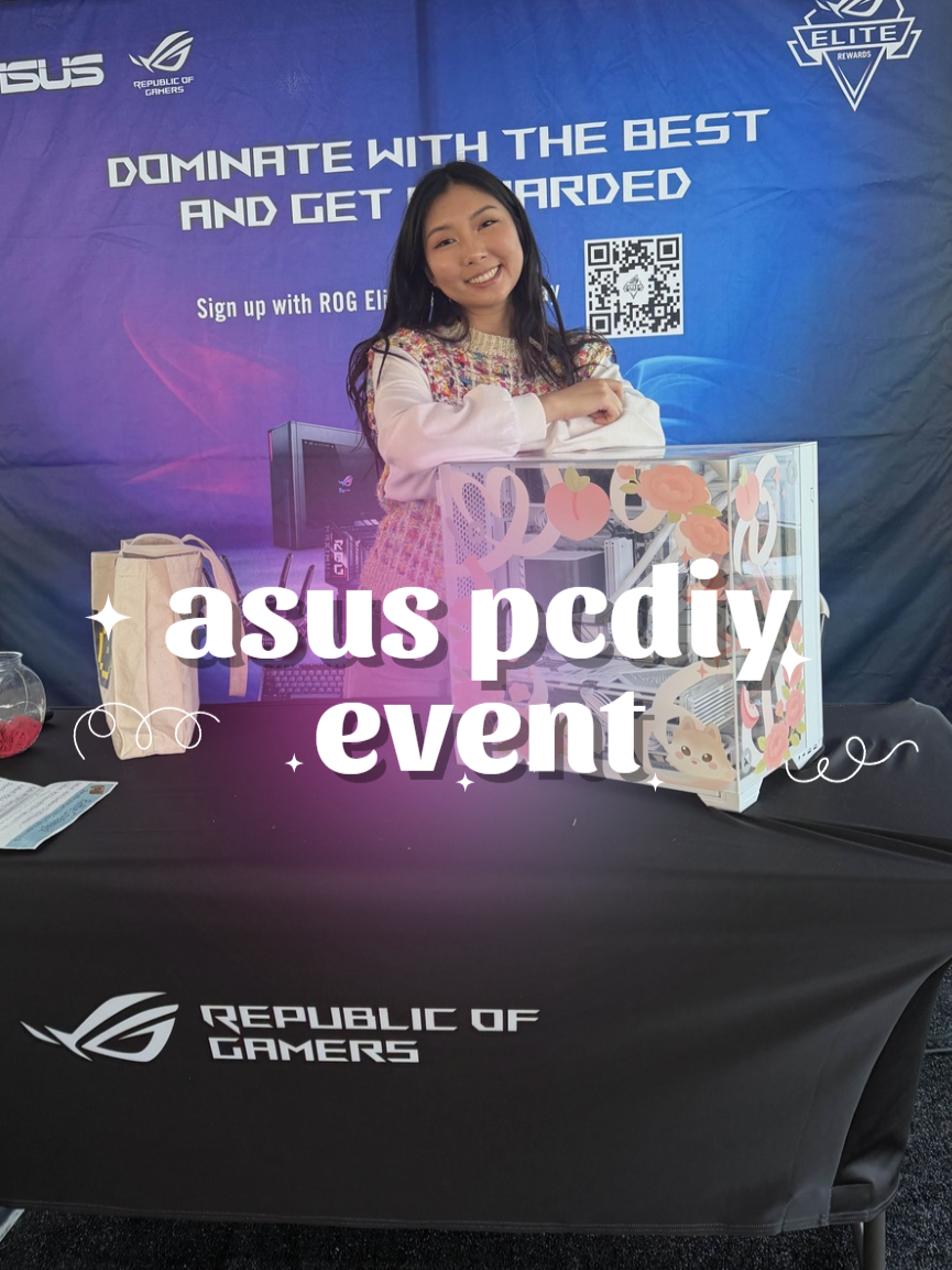 TikTok post by @peachietech for Newegg. Caption reads: [...] you guys at the recent @asus.usa x @newegg....