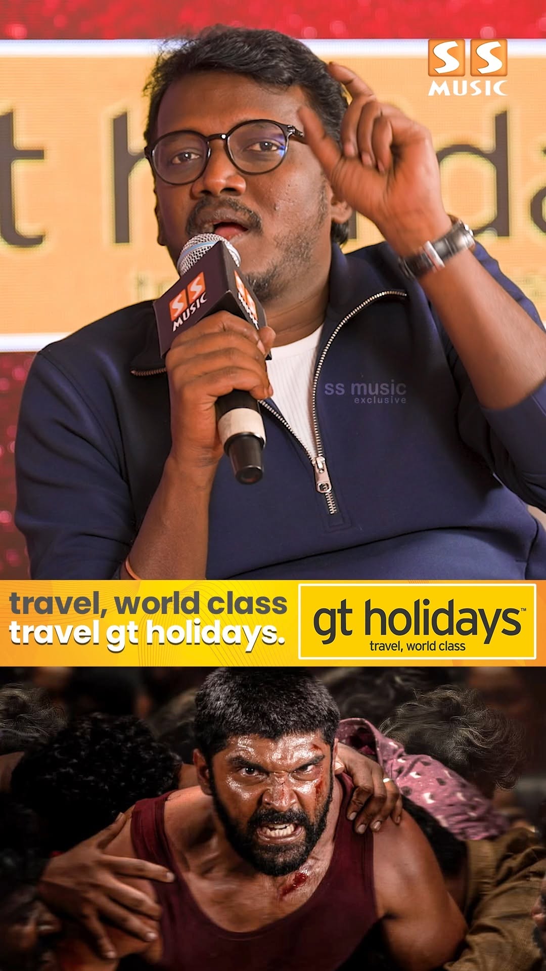 Instagram post by @ssmusicofficial for GT Holidays. Caption reads: South-ல இருக்க பதட்டமான வாழ்வுக்கு எதிரான என்னுடைய....
