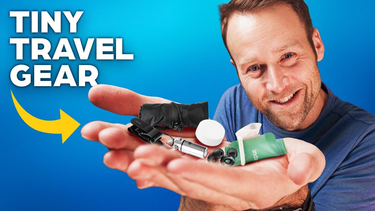 YouTube post by @awaytogether for Orbitkey. Caption reads: 12 TINY Travel Essentials You Can Get on Amazon.