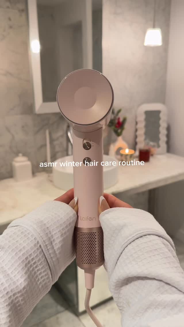 Instagram post by @galiciagordon for Laifentech. Caption reads: asmr winter haircare routine ft. @laifen_tech NEW....
