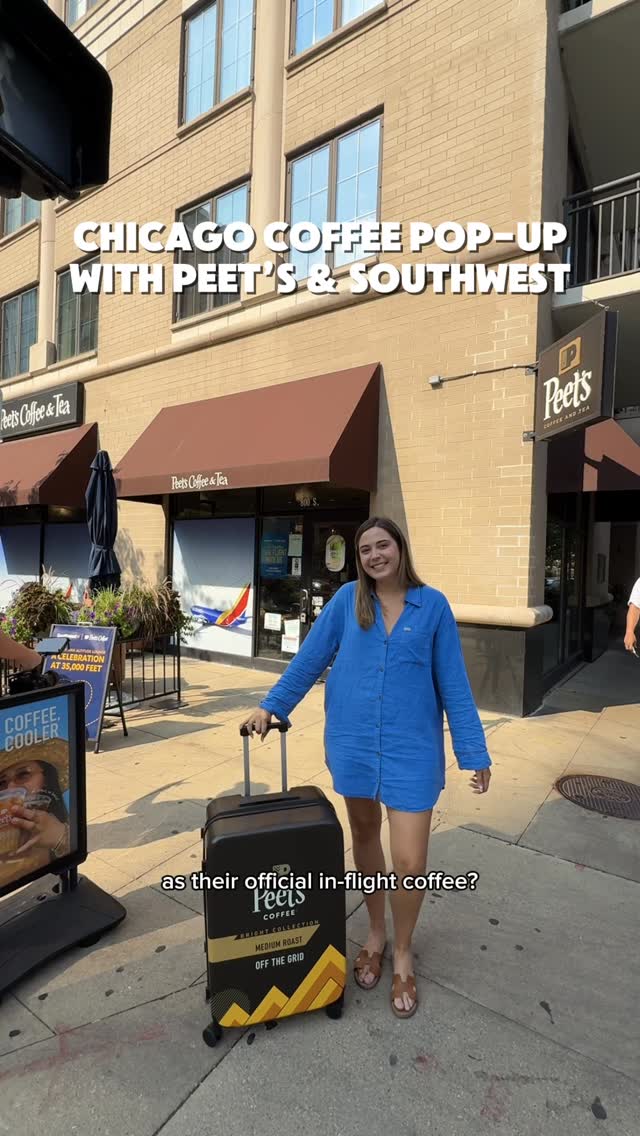 Instagram post by @kayleejochicago for Peet's Coffee. Caption reads: ☕✈️ @peetscoffee just took off with @southwestair....