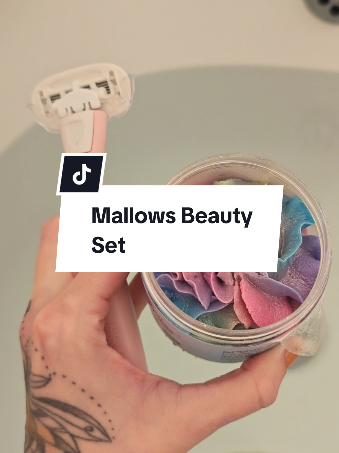 TikTok post by @liv.byrne95 for Mallows Beauty. Caption reads: Mallows Beauty Shave Butter and Razor duo.. [...].