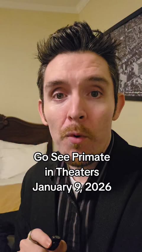 Instagram post by @dontbesmartalec for Paramount Pictures. Caption reads: Go see primate on January 9, 2026. @paramountpics....